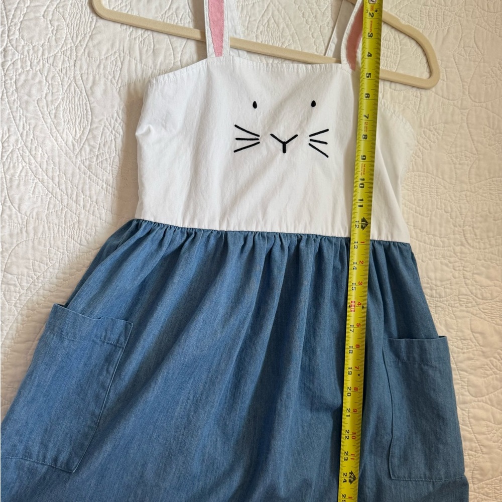Hanna Andersson Crisp White Bunny Bodice Blue Dress with Pink Straps 140cm sz 10 - Picture 4 of 5